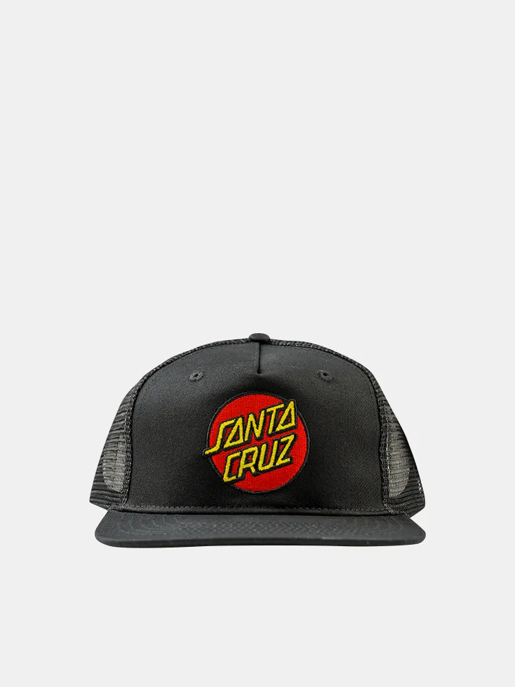 Santa Cruz Classic Dot Flat Peak Trucker - Black