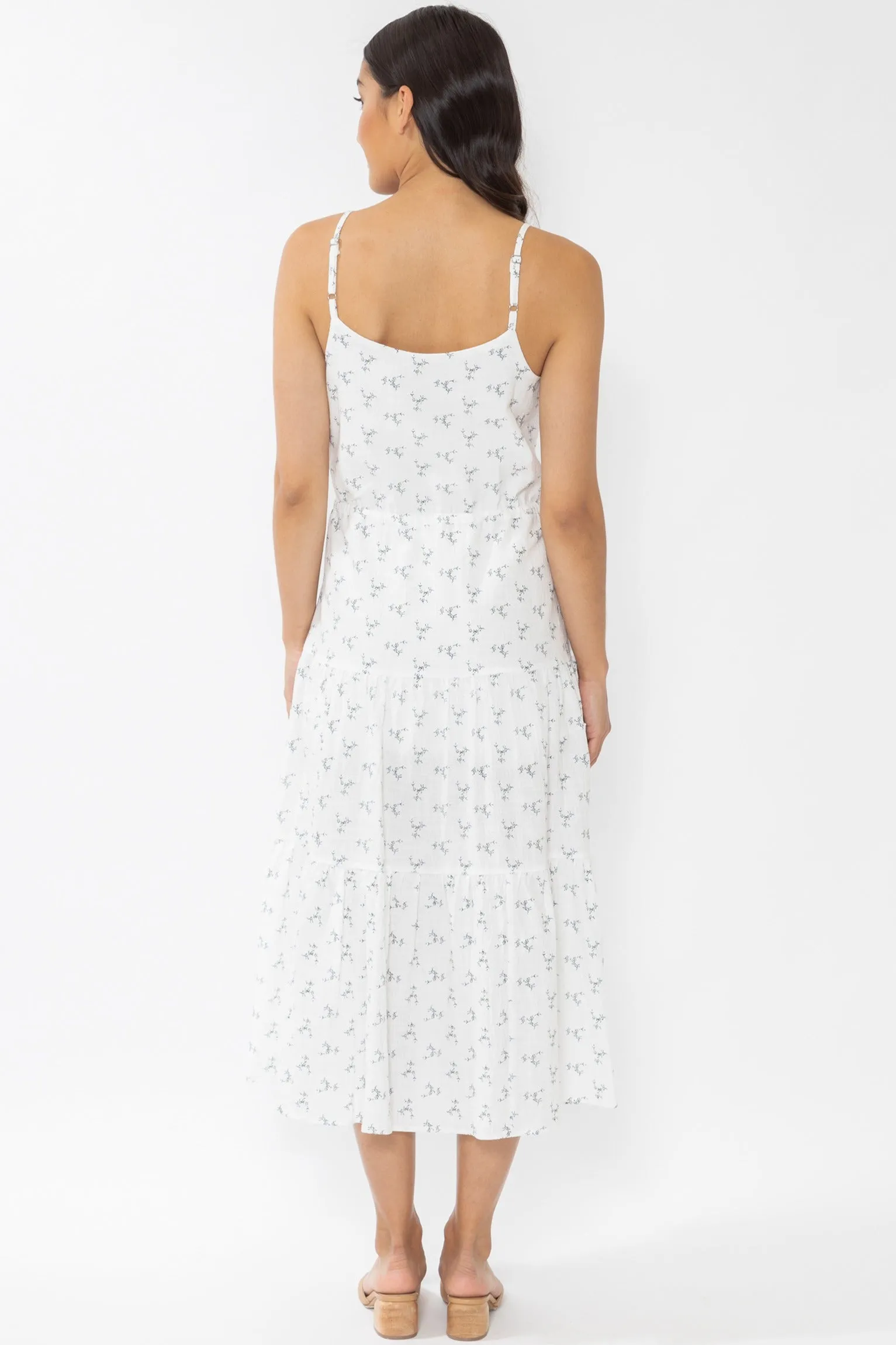 Sensitive Ivory Spring Vine Tiered Strappy Midi Dress