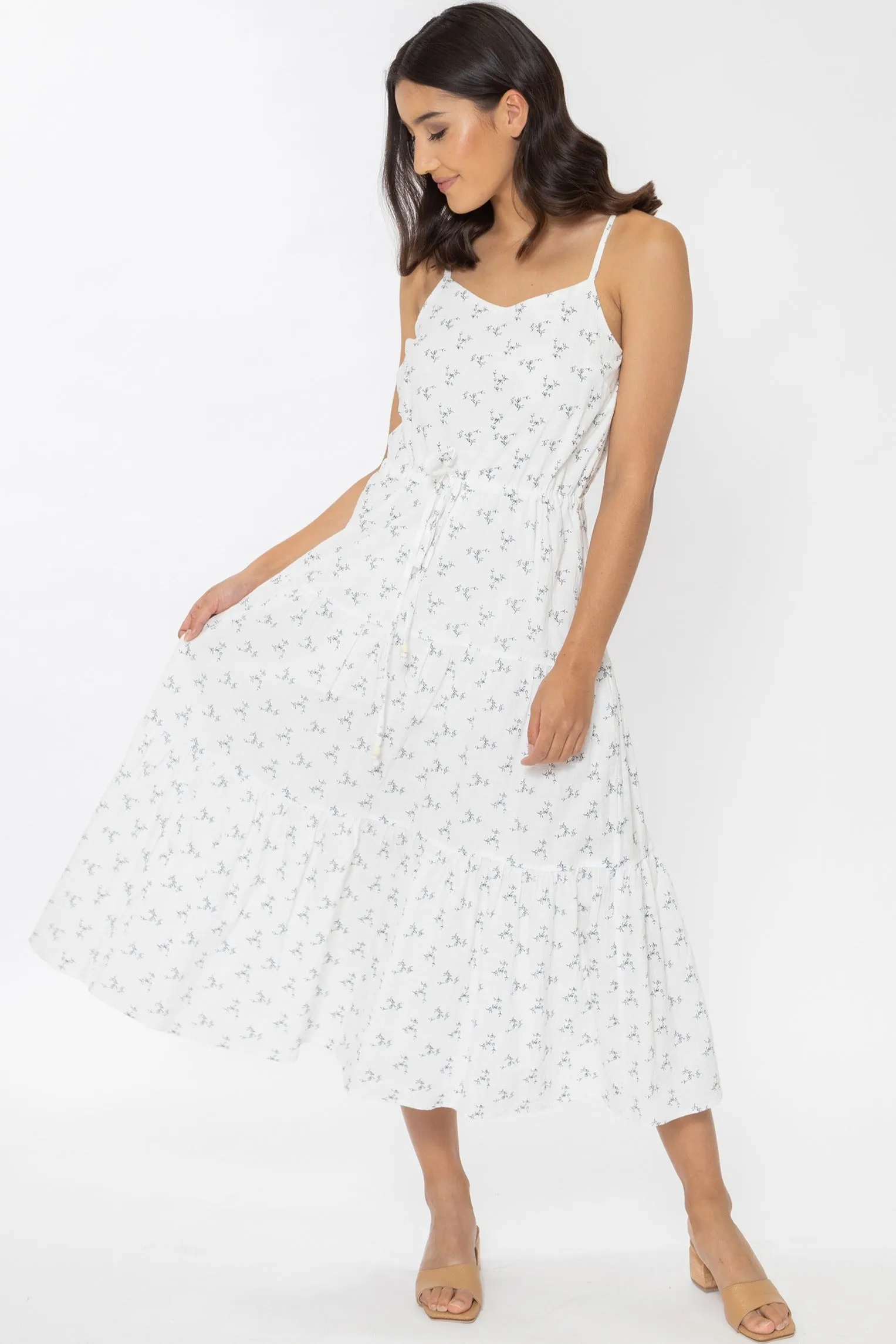 Sensitive Ivory Spring Vine Tiered Strappy Midi Dress