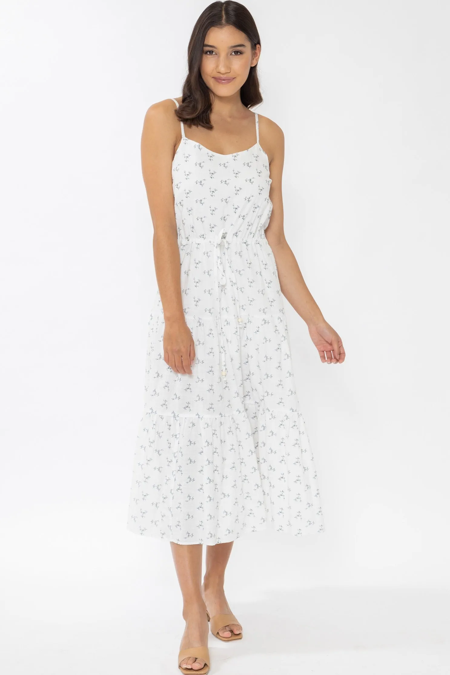 Sensitive Ivory Spring Vine Tiered Strappy Midi Dress