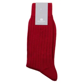 Sunspel - Merino Rib Socks - Madder (Red)