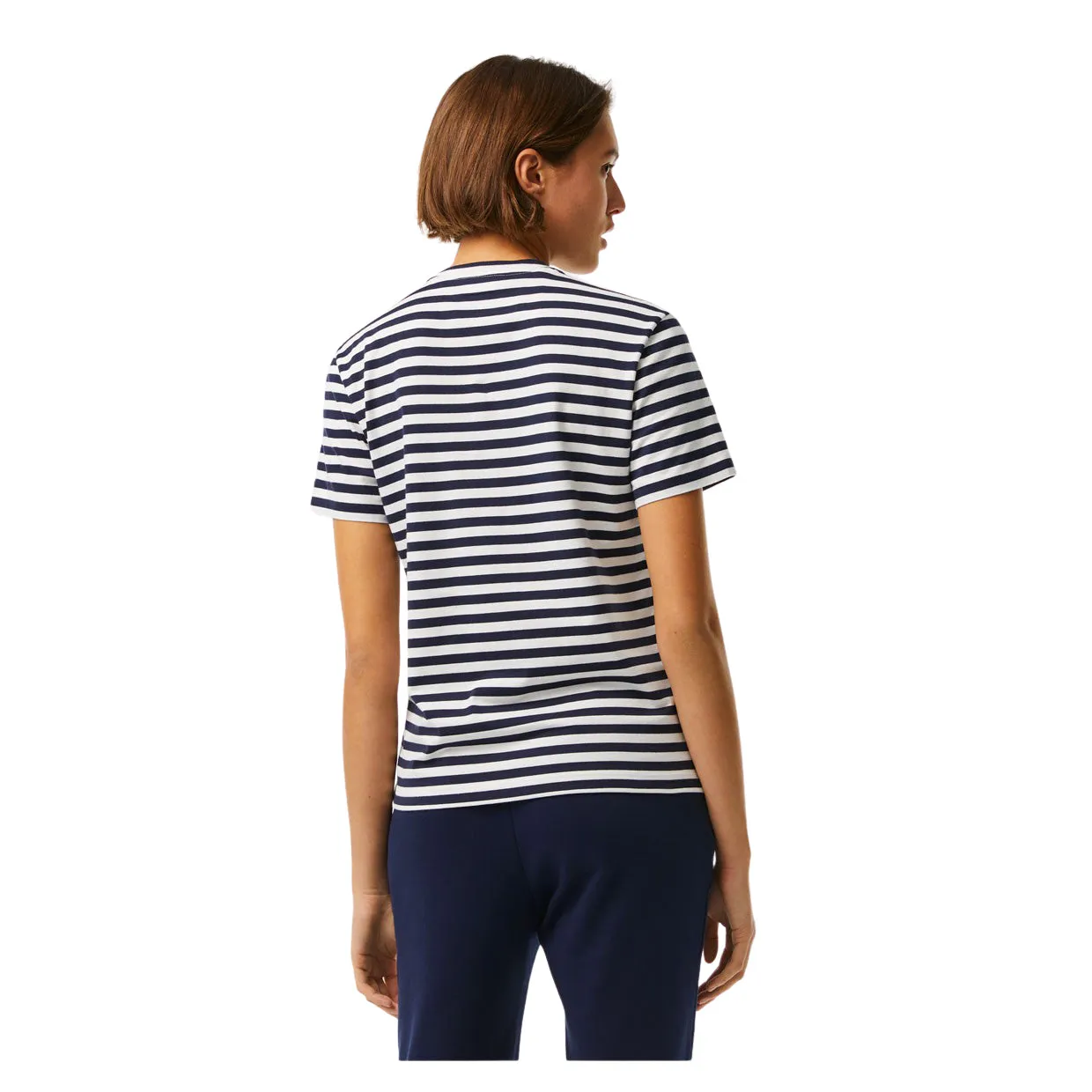 T-shirt Donna Lacoste A Righe Bianco / Blu