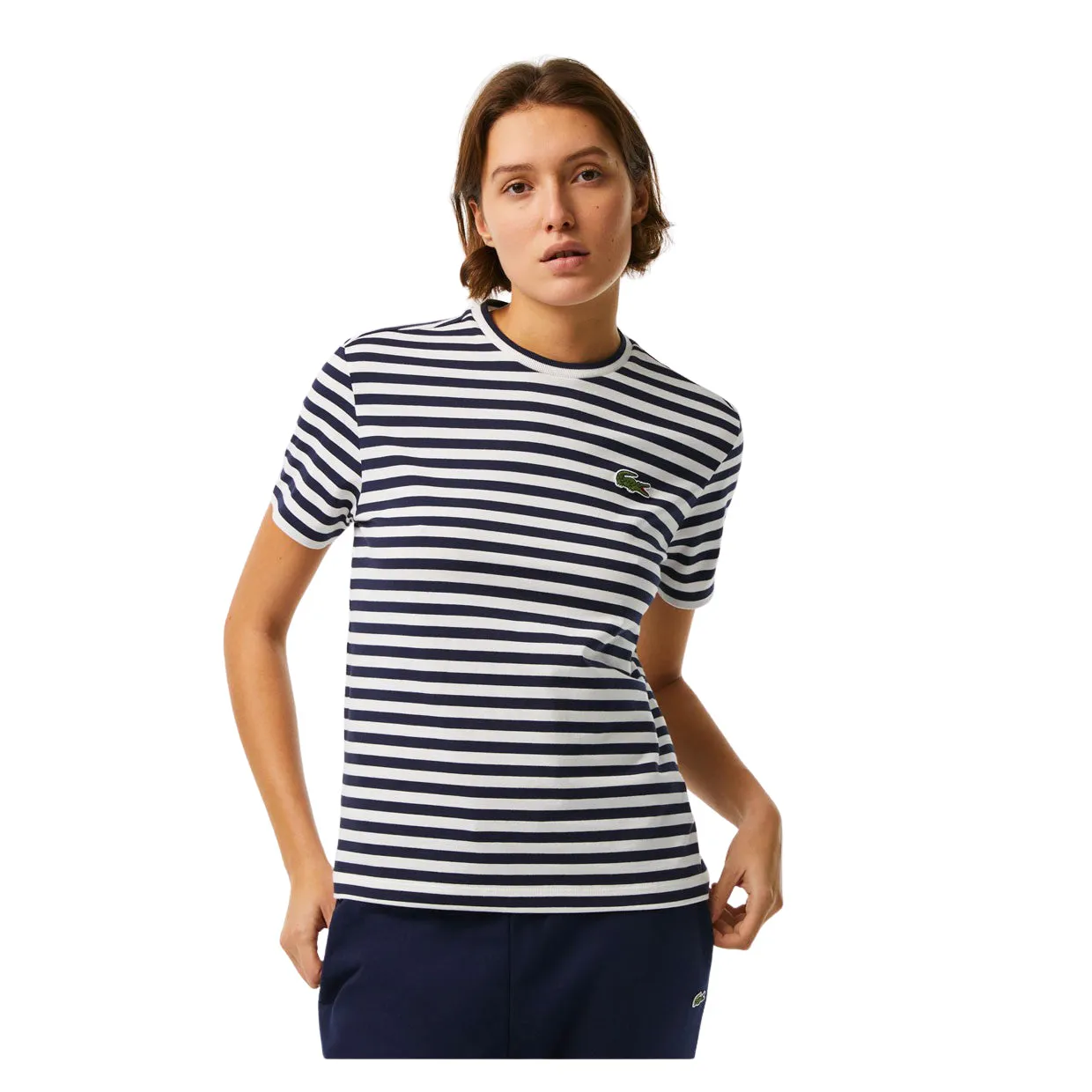 T-shirt Donna Lacoste A Righe Bianco / Blu