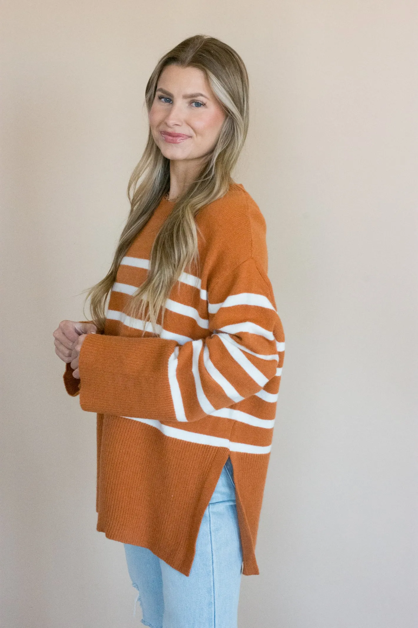 Warm Embrace Rust Striped Sweater Top