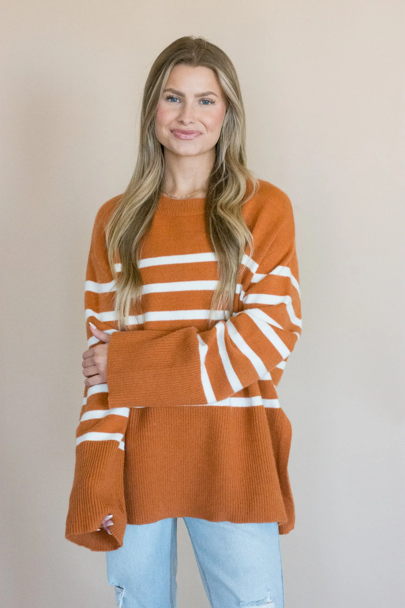 Warm Embrace Rust Striped Sweater Top