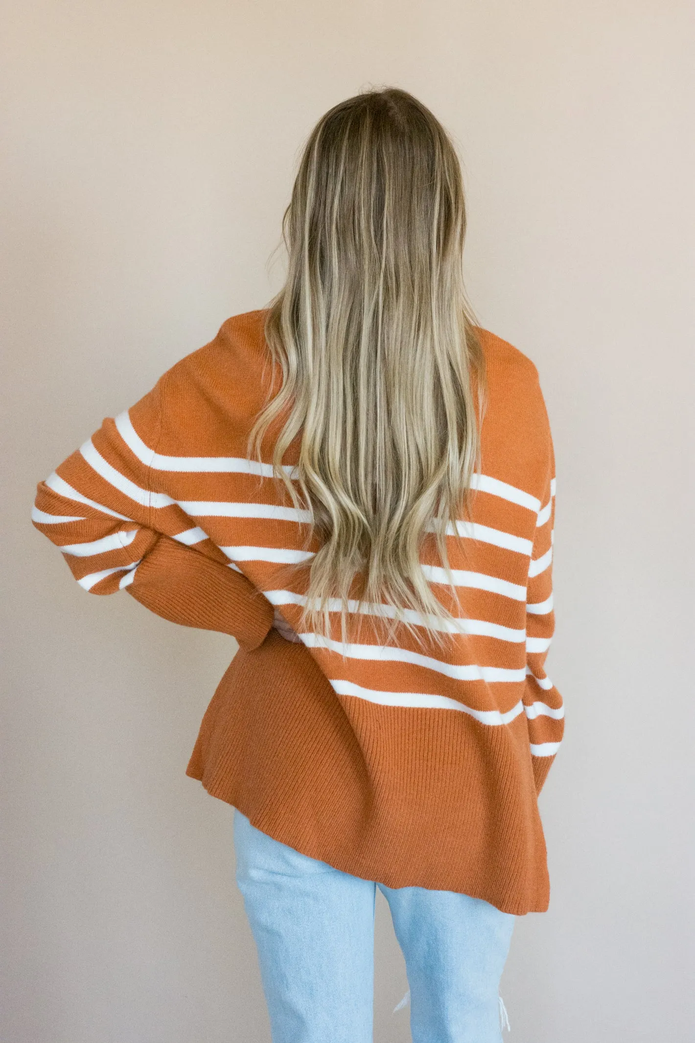 Warm Embrace Rust Striped Sweater Top