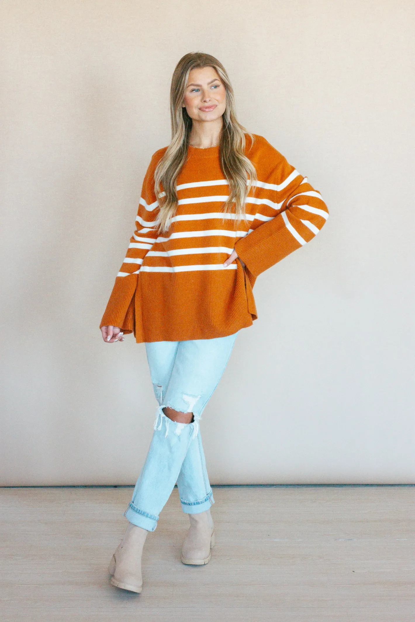 Warm Embrace Rust Striped Sweater Top