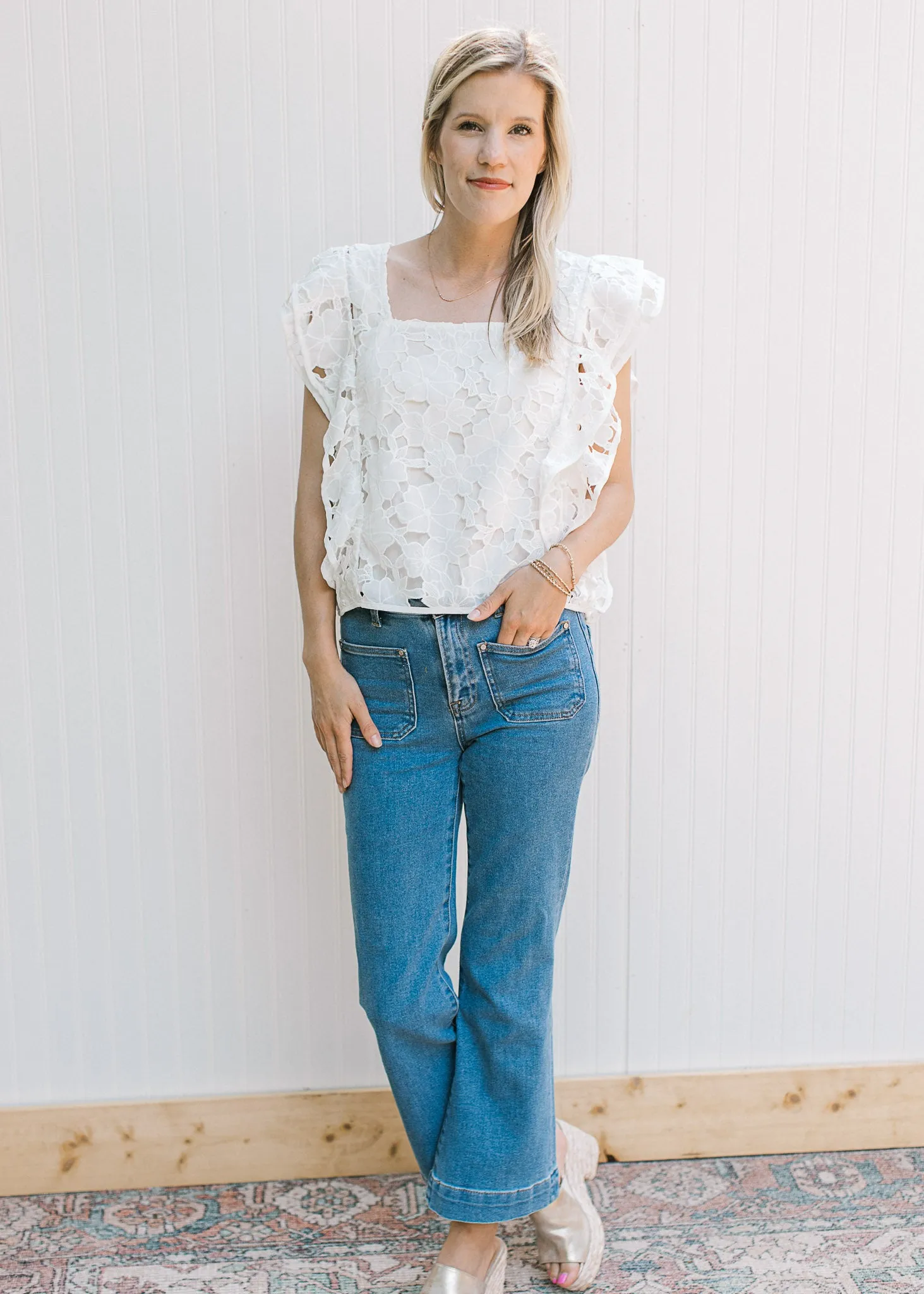 White Lace Flower Cut Out Top