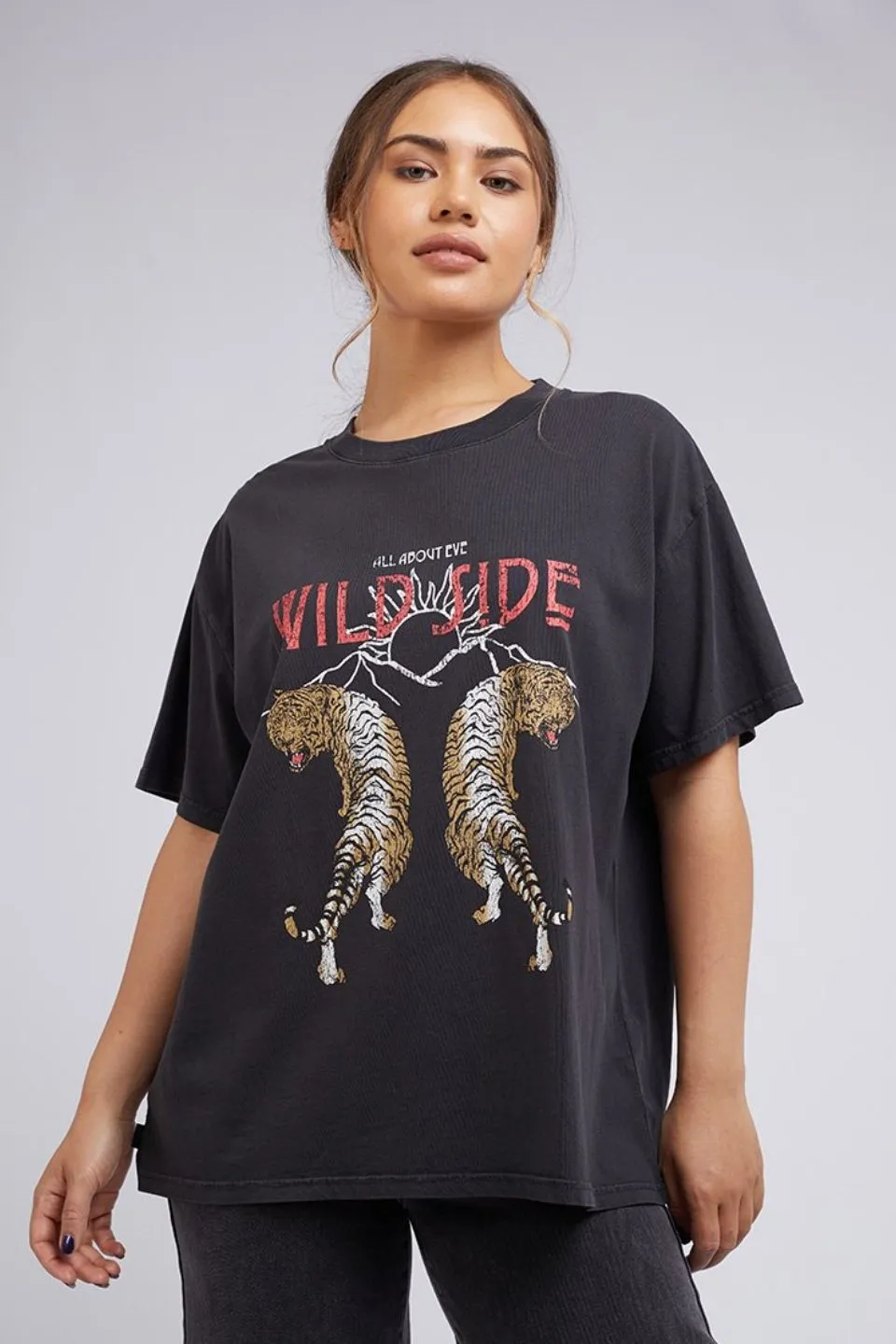 Wild Side Tiger SS Washed Black Tee