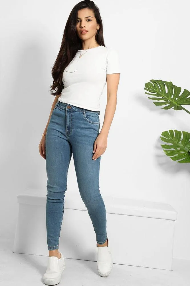 Yellow Thread Double Stitch Details Classic Skinny Jeans