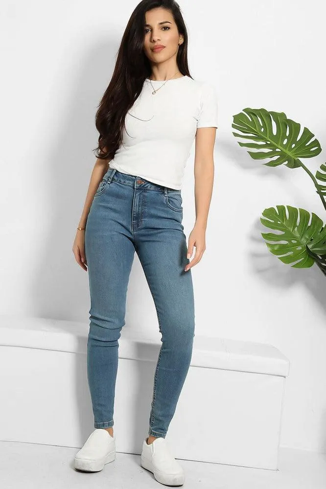 Yellow Thread Double Stitch Details Classic Skinny Jeans