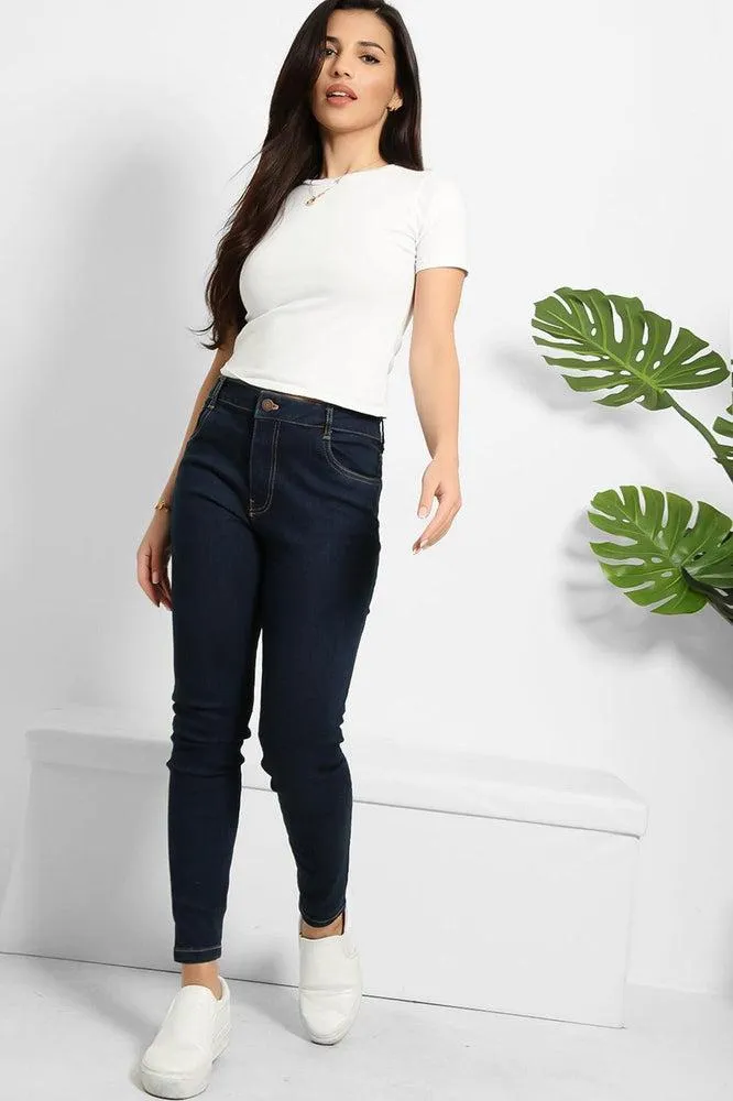 Yellow Thread Double Stitch Details Classic Skinny Jeans